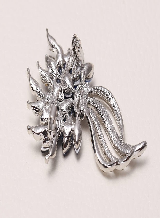 CUFTS Blue Austrian Crystal Brooch Pins Fashion Elegant Rhinestone Brooch Jewelry Gift for Women, girls, ladies (Silver) - Image 3